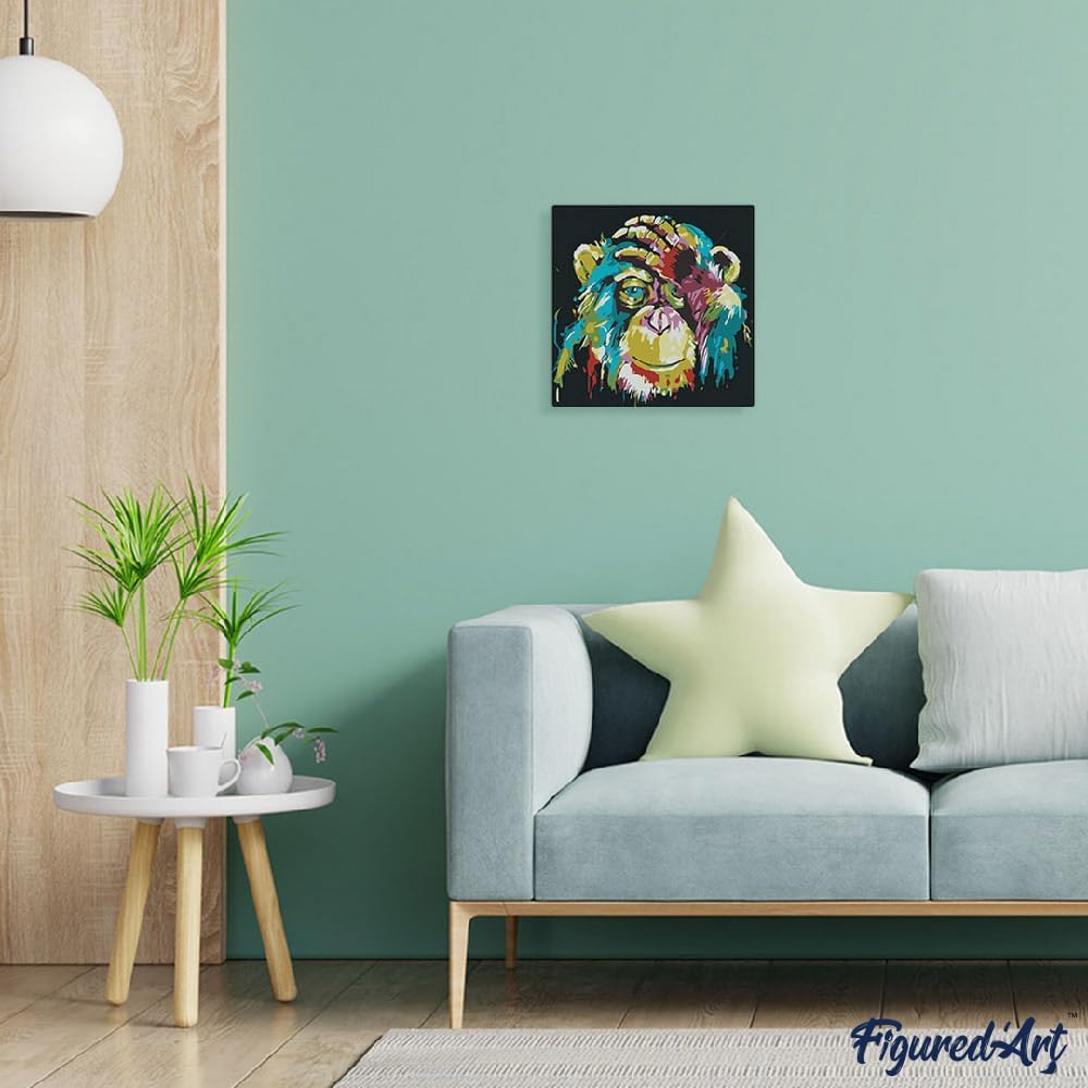 Figured'Art Mini Malen Nach Zahlen Erwachsene Mit Rahmen 20x20cm Kleines Format - Affe Pop Art - Pai
