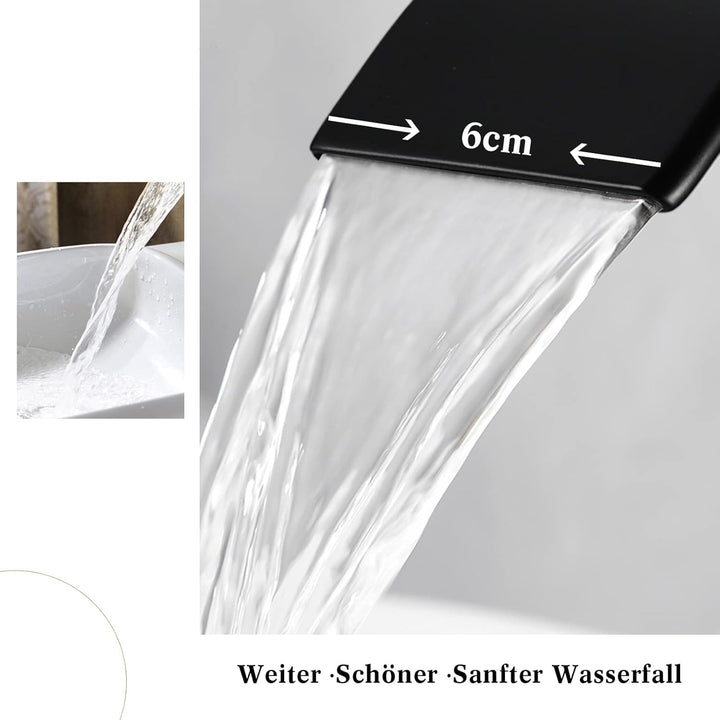 Wasserhahn Bad Schwarz, Wasserfall Waschtischarmatur für Aufsatzwaschbecken, Hoch Waschbecken Armatu