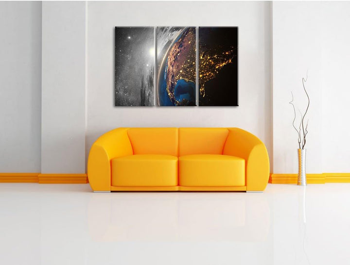 Pixxprint 3D-Rendering von detaillierten bunten Erde B&W Detail 3-Teiler Leinwandbild 120x80 Bild au