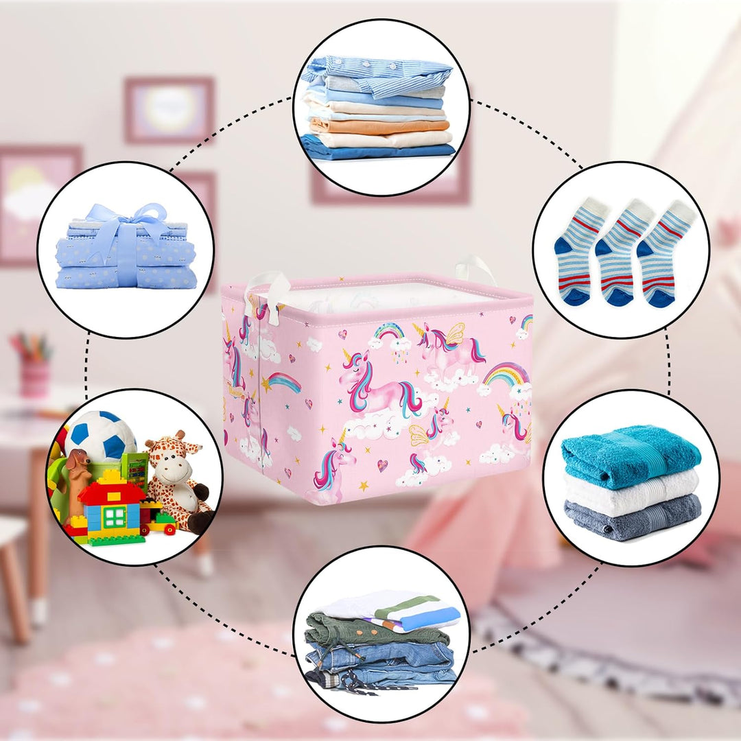 Clastyle Süsser Rosa Einhorn Mädchen Würfel Aufbewahrungskorb für Babyzimmer Wolke Herz Wasserdicht