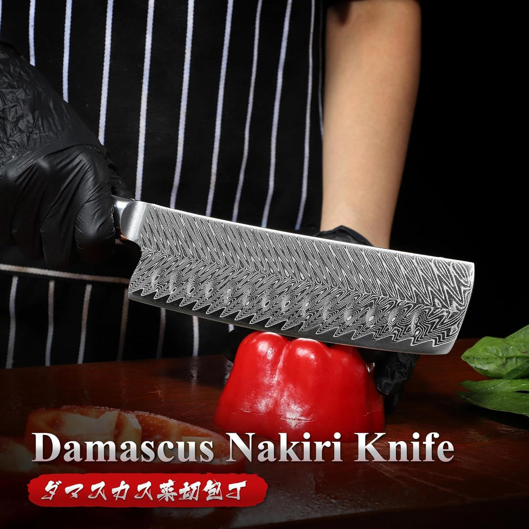 Dragon Creek Nakiri Messer 18,5cm Damaststahl | Gemüsemesser mit ergonomischem Griff, geeignet für G