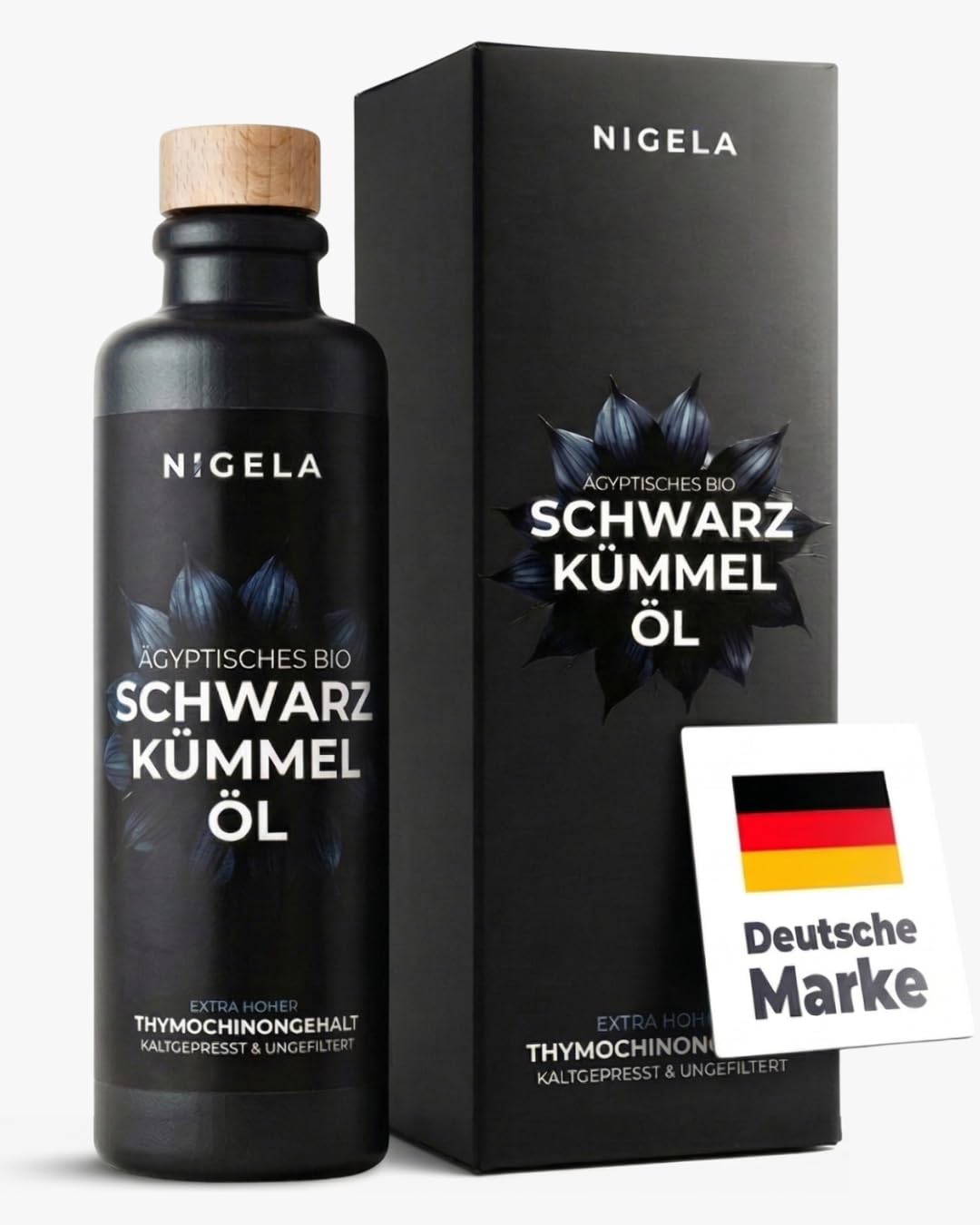 Nigela BIO Schwarzkümmelöl ungefiltert - Ägyptisches Schwarzkümmel Öl mit hohem Thymochinongehalt -