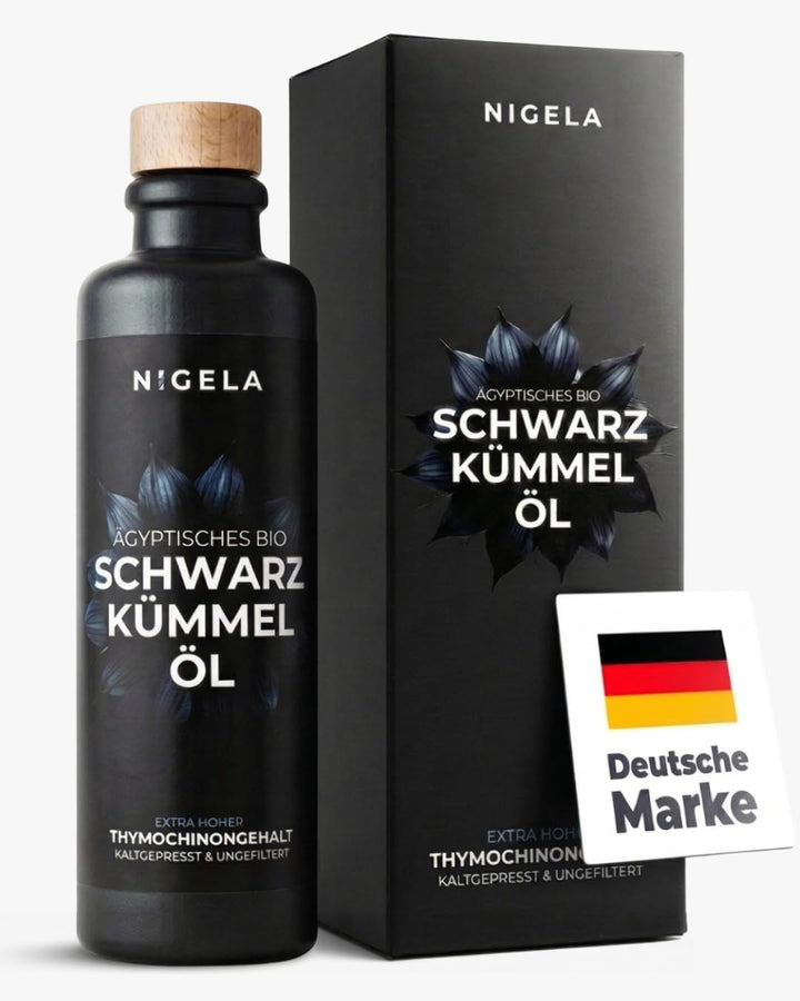 Nigela BIO Schwarzkümmelöl ungefiltert - Ägyptisches Schwarzkümmel Öl mit hohem Thymochinongehalt -