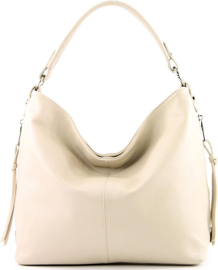 modamoda de T160 Damen Leder Schultertasche Gross, handmade in Italy Creme2021, Creme2021