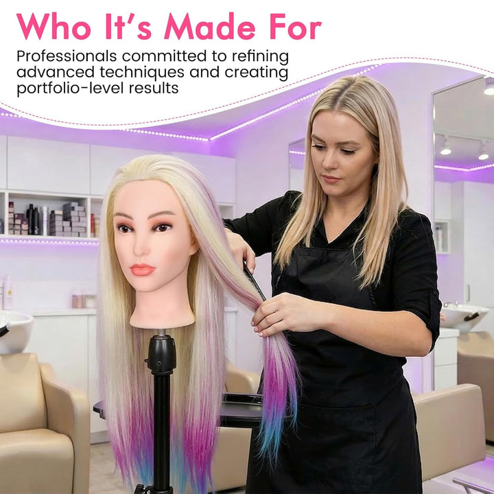 WIGNEE Cosmetology Mannequin Kopf mit realistischem Gesicht – Hitzebeständiges synthetisches Haar fü