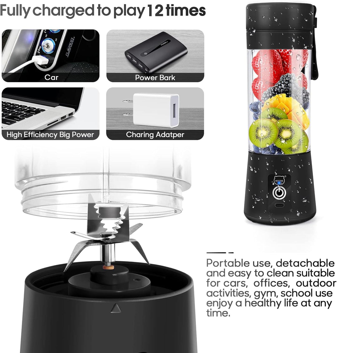 Miaoke tragbarer Mixer, persönlicher Mini-Saftmixer mit sechs Klingen in 3D, über USB aufladbar, Ent
