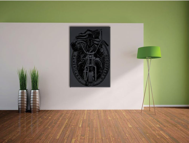 Dark American Choppers black Bild auf Leinwand, XXL riesige Bilder fertig gerahmt mit Keilrahmen, Ku