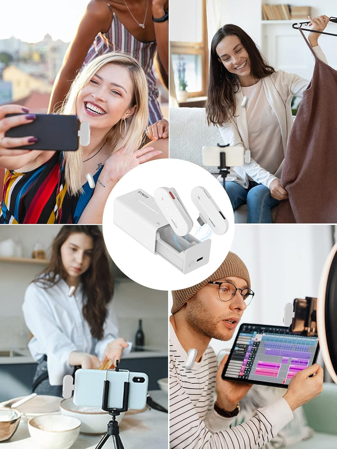 SYNCO Lavalier Mikrofon Kabellos 【Type-C】, P1T Smartphone Mikro Wireless mit Ladebox, Kompatibel mit