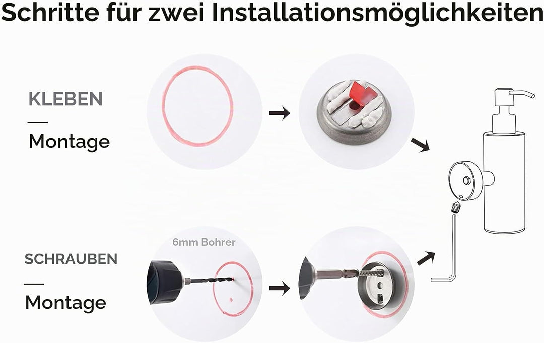 EXLECO 2 Stücke Seifenspender Wandmontage Seifenspender-Set Bohren &amp; Selbstklebend aus Edelstahl 304