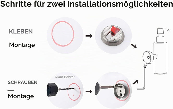 EXLECO 2 Stücke Seifenspender Wandmontage Seifenspender-Set Bohren &amp; Selbstklebend aus Edelstahl 304