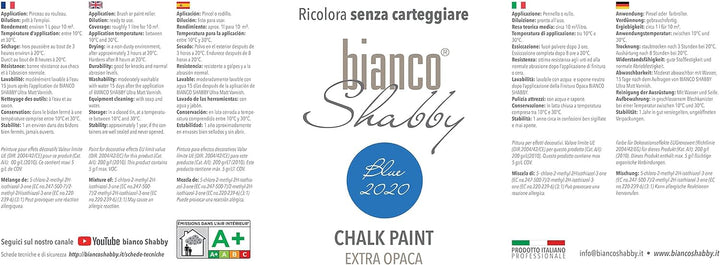 bianco Shabby® Blue 2020 Kreidefarbe Wasserbasis für Alle Oberflächen einfach zu verarbeiten ohne sc