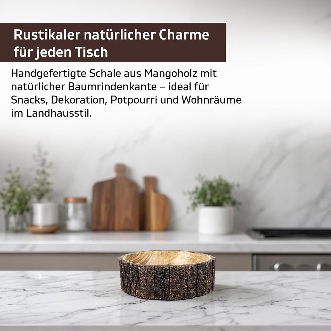 GoCraft Dekorative Schale aus Mangoholz mit Baumrinde, mittelgross, 19,1 cm Durchmesser x 7 cm Höhe,