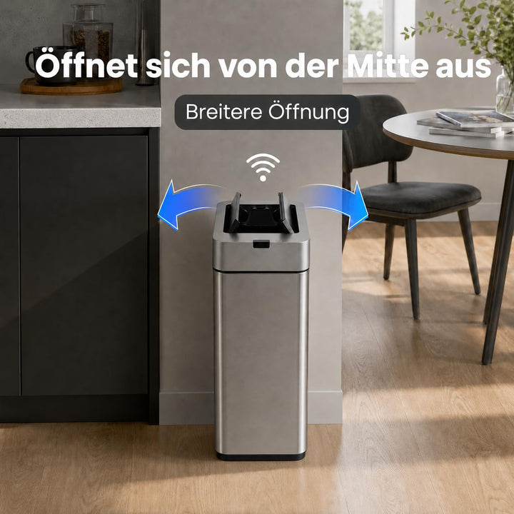 Mülleimer 9L mit Sensor, Edelstahl, automatischer Deckel, Silber