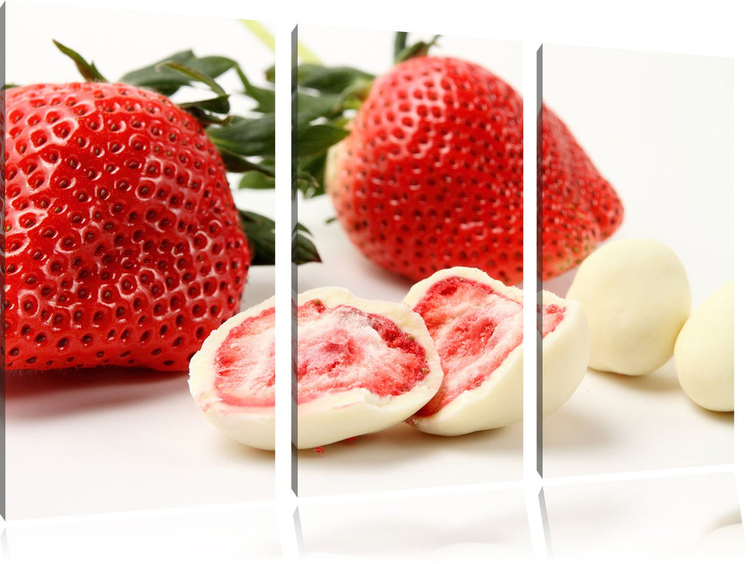Pixxprint Erdbeeren mit Schokolade umhüllt als Leinwandbild/Grösse: 3 Teilig (120x80 cm) cm/Wandbild