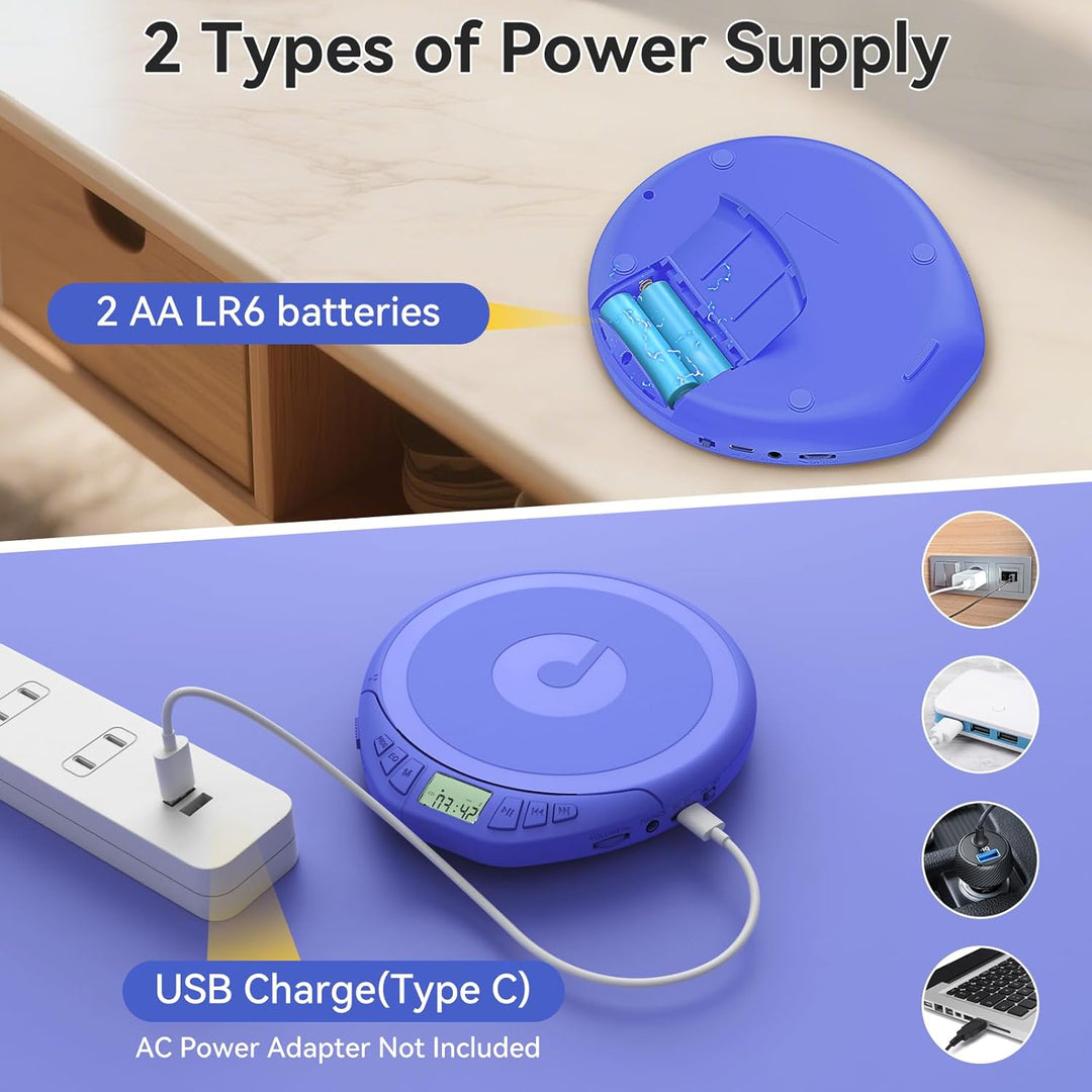 Gueray CD Spieler Tragbarer CD-Player Persönliche CD Players mit Kopfhörer LCD Display Anti-Skip Sch