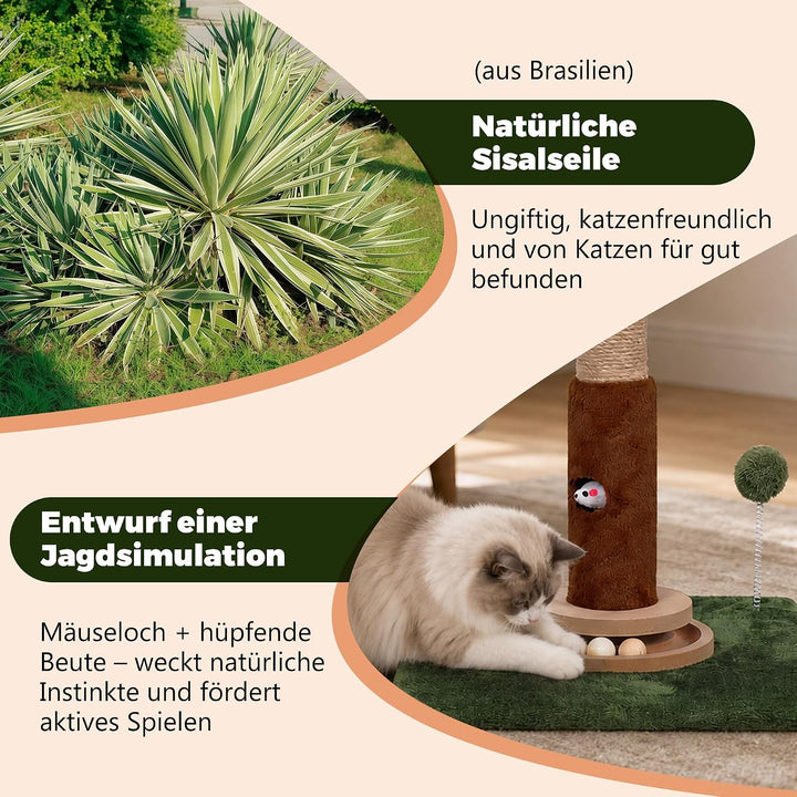 Fantasreen 88cm Kratztonne mit Trackball und Spielzeug, Grün | Kratzsäule für aktive Katzen. Mit Tra