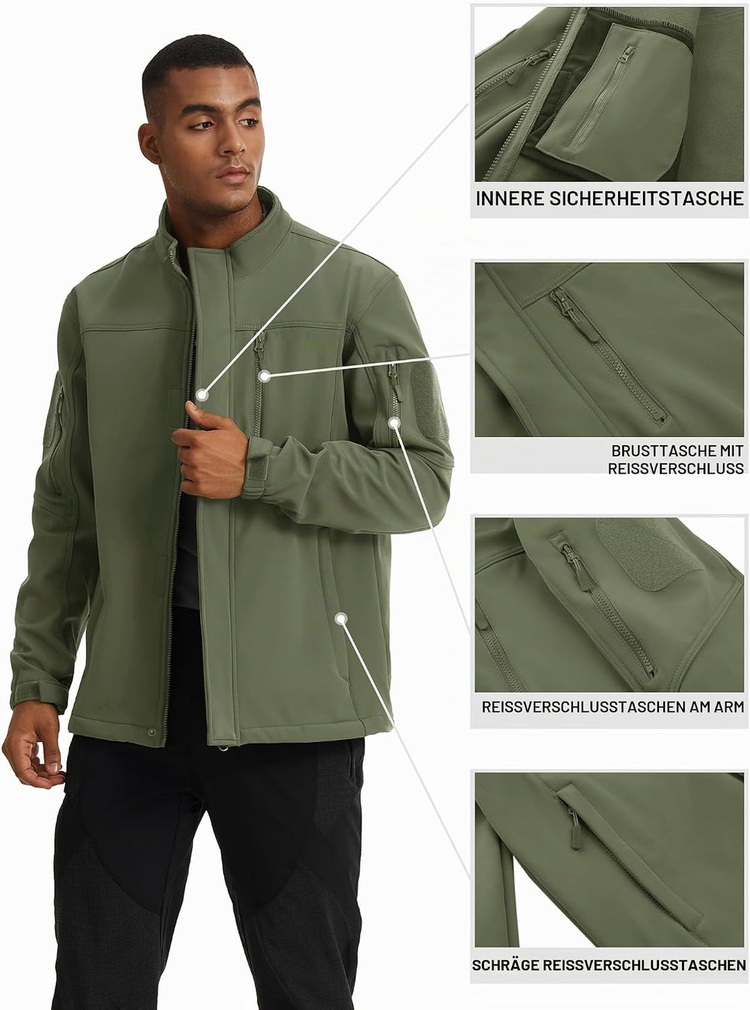 TACVASEN Herren Softshell Jacke Winddichte Outdoorjacke Übergangsjacke mit Reissverschlusstasche M A