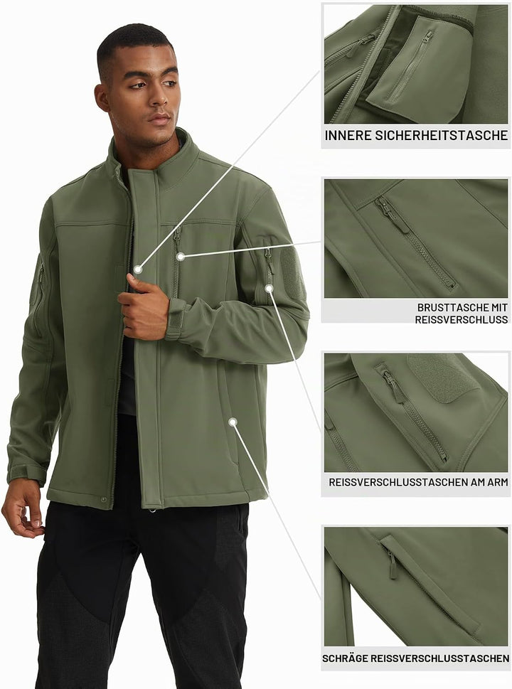 TACVASEN Herren Softshell Jacke Winddichte Outdoorjacke Übergangsjacke mit Reissverschlusstasche M A