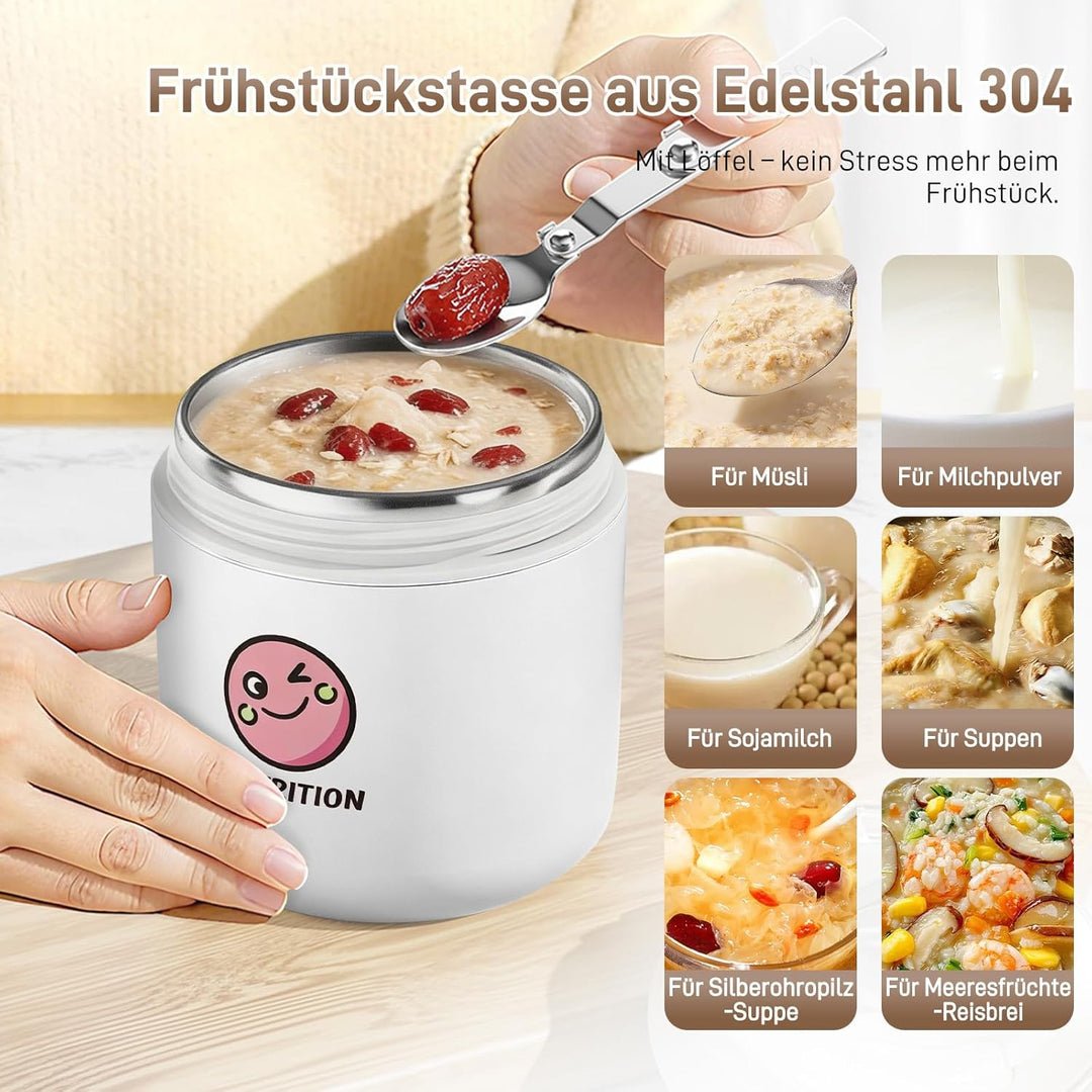 TWSOUL Thermobehälter für Essen 500ml, Frühstücksbecher aus Edelstahl, Auslaufsicherer Müslibecher m