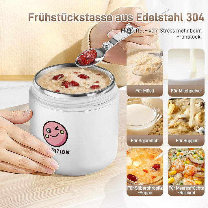 TWSOUL Thermobehälter für Essen 500ml, Frühstücksbecher aus Edelstahl, Auslaufsicherer Müslibecher m