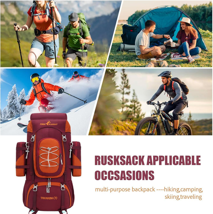 Bseash 70L (65+5) Wasserdichter Wanderrucksack mit Regenschutz, Outdoor-Sport, Reisen, Tagesrucksack