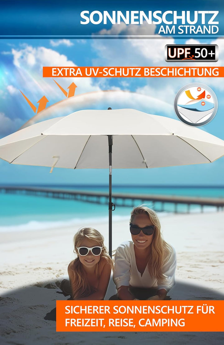 4smile Sonnenschirm Strand SunnyJoy, 3-IN-1 Set - UPF 50+ Strandschirm 160 cm + Sonnenschirm Schutzh