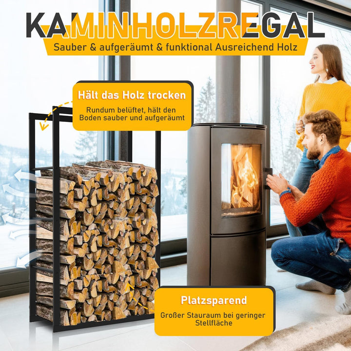 Ikodm kaminholzregal Innen und Aussen, Metall Brennholzregal aussen 60 x 25 x 100CM, Holzstapelhilfe