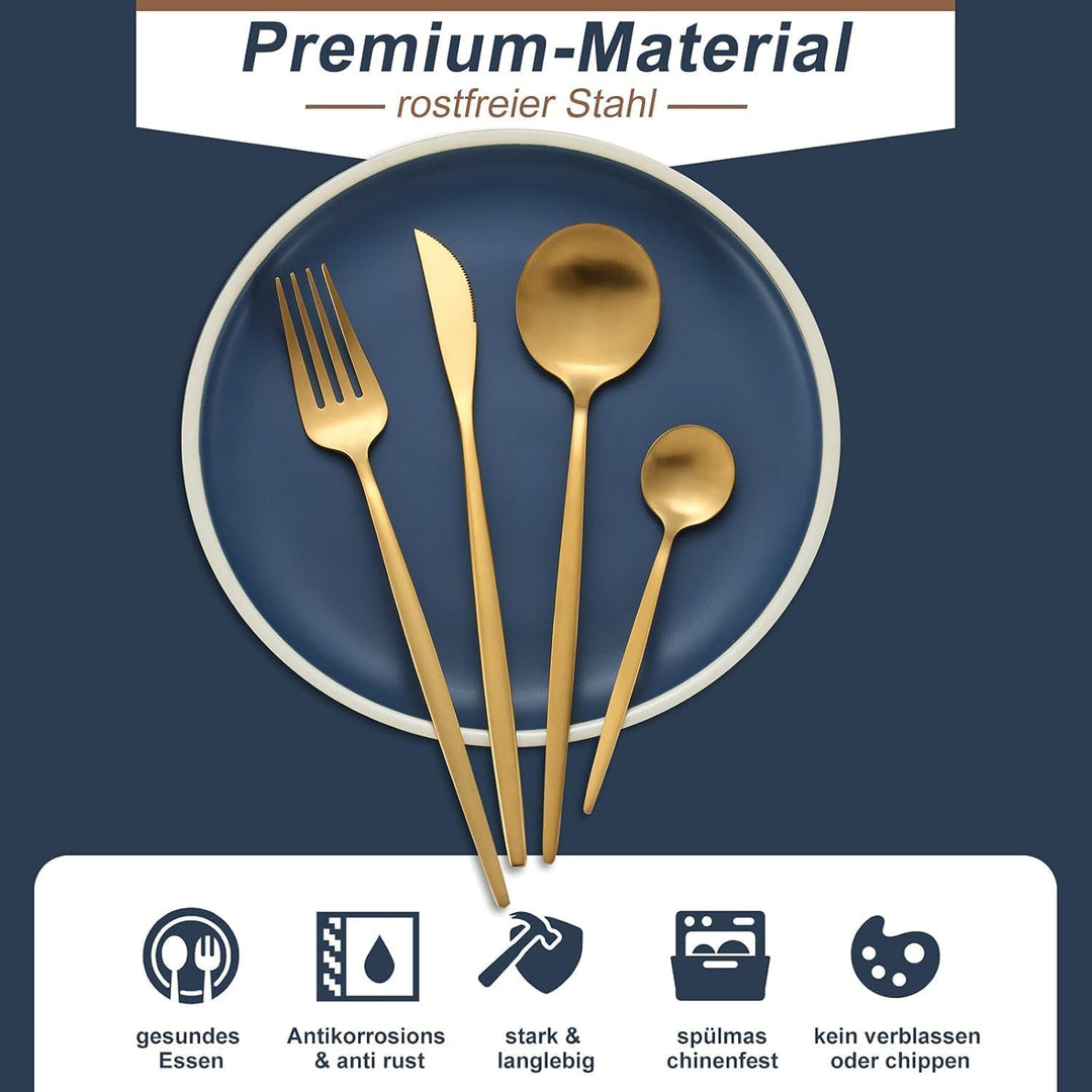 Bestdin Besteck Set 6 Personen, 24 teilig Edelstahl Besteckset Matt Gold Essbesteck Set mit Messer G