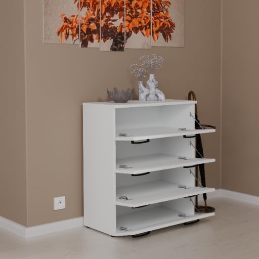 MRBLS_HOME Schuhschrank 71,2 x 82,9 x 35 cm (B/H/T) – Schmale Kommode mit 4 Klappen - Aufbewahrungsk