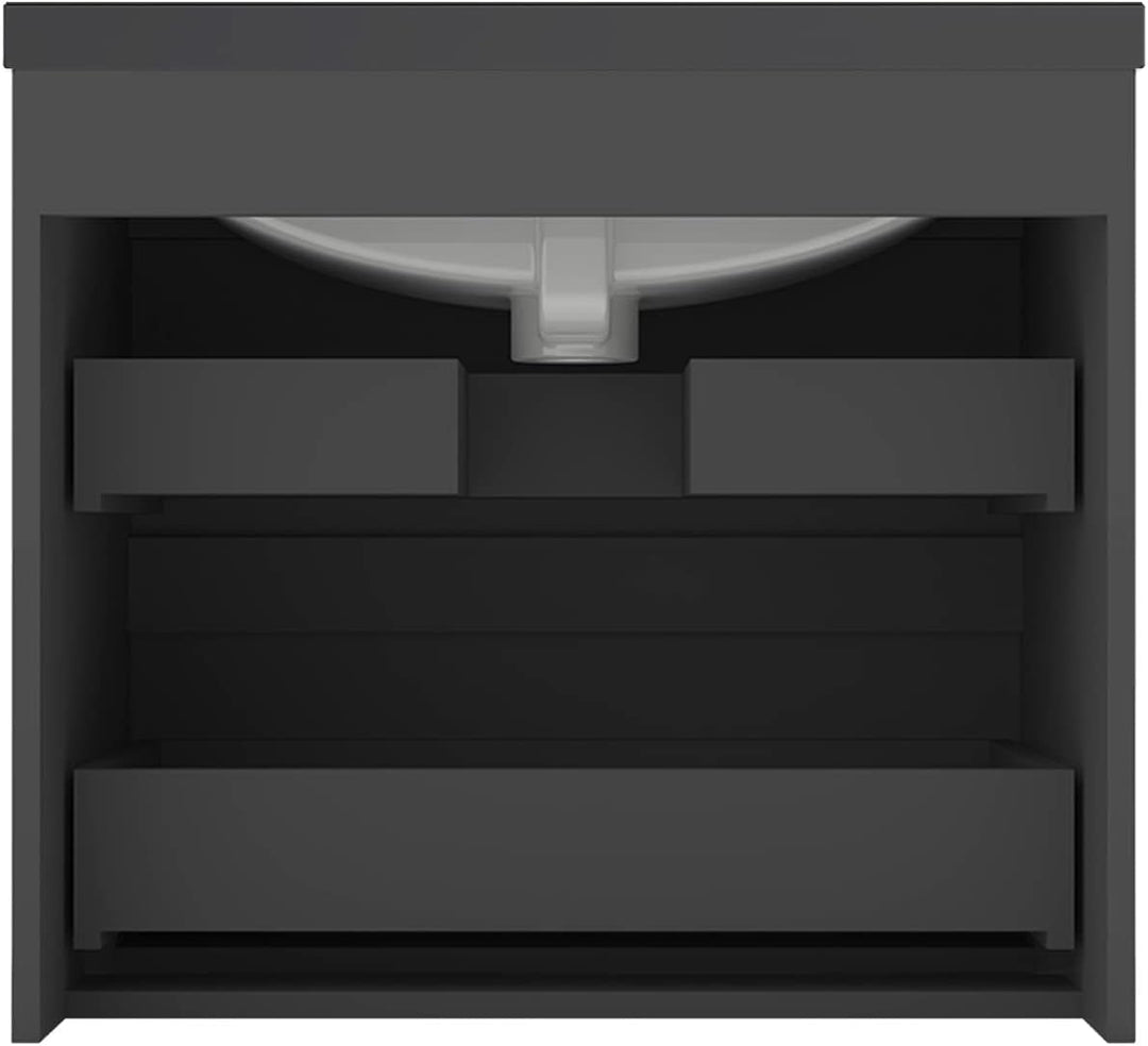 Waschtisch mit Unterschrank 60 cm Badmöbel Set mit Waschbecken Schwarz Gäste WC Anthrazit Matt