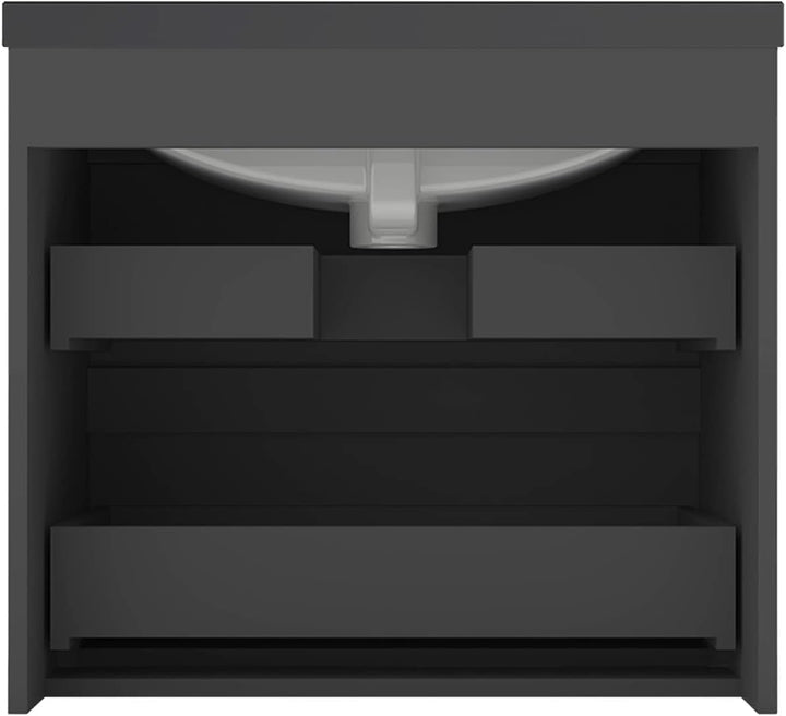 Waschtisch mit Unterschrank 60 cm Badmöbel Set mit Waschbecken Schwarz Gäste WC Anthrazit Matt