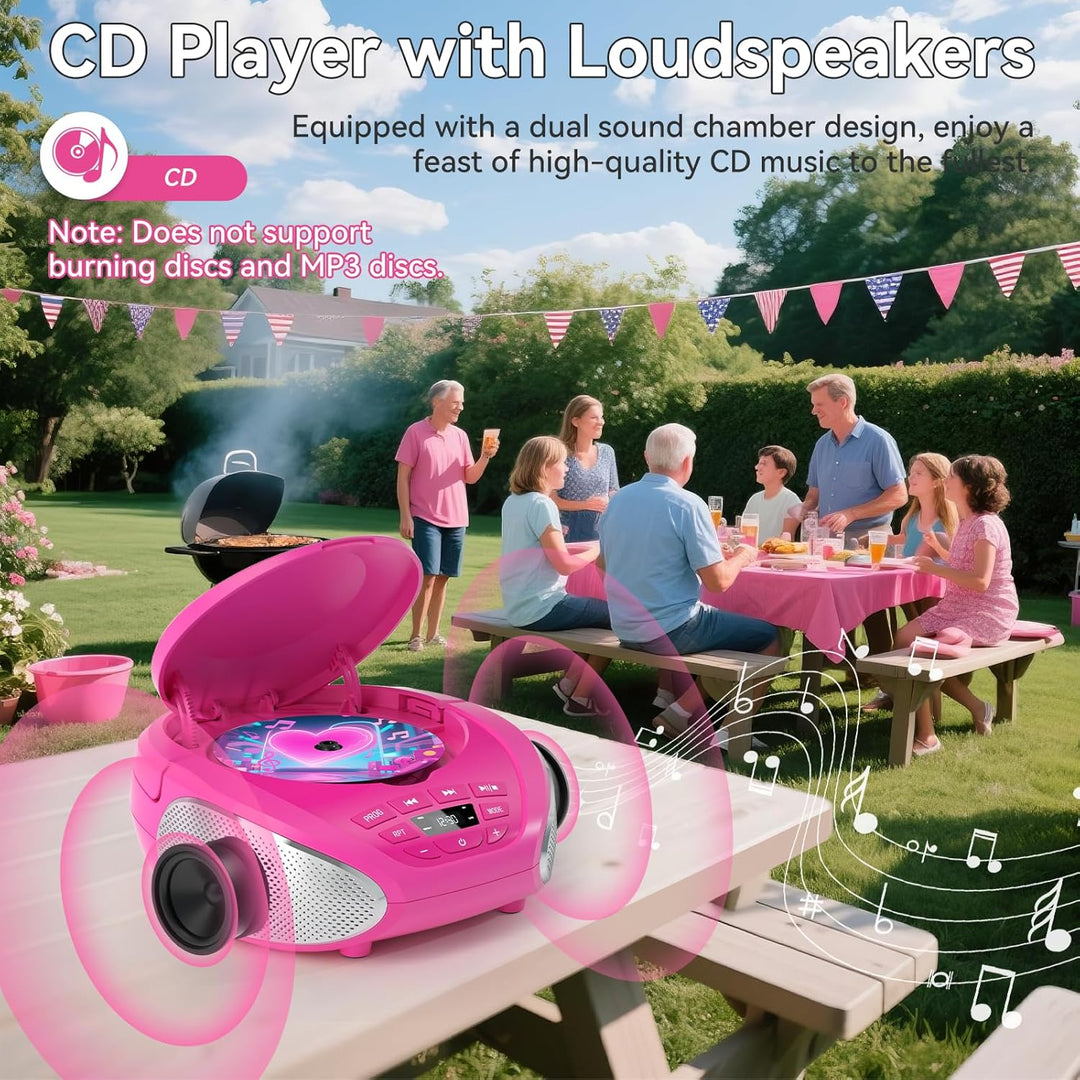Gueray CD Player Tragbar Boombox Radio mit CD-Player CD Spieler mit Lautsprecher Display Unterstützu
