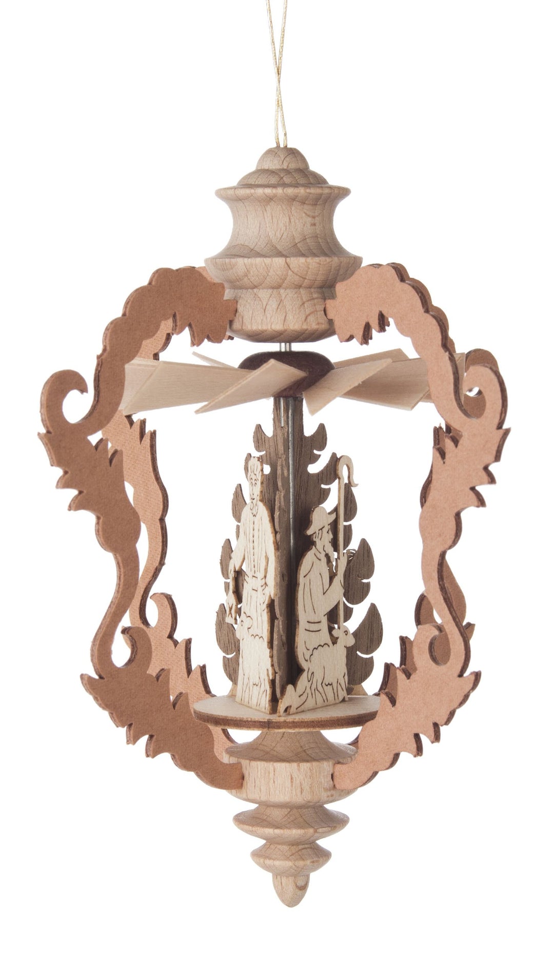 DREGENO Hänge-Pyramide Wärmespiel „Christi Geburt“, Laubsäge-Optik, von DREGENO SEIFFEN 12,5 cm – Or