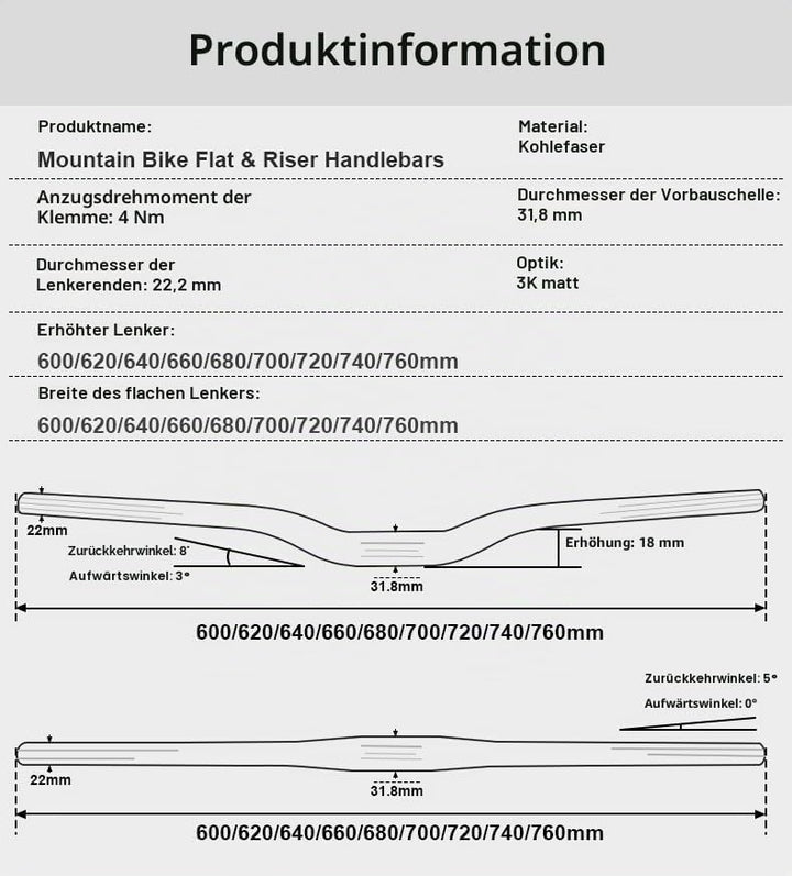 RXL SL 1-1/4"carbon lenker flatbar carbon mtb lenker mountainbike 3K glänzend 760mm Kein Logo 3K glä