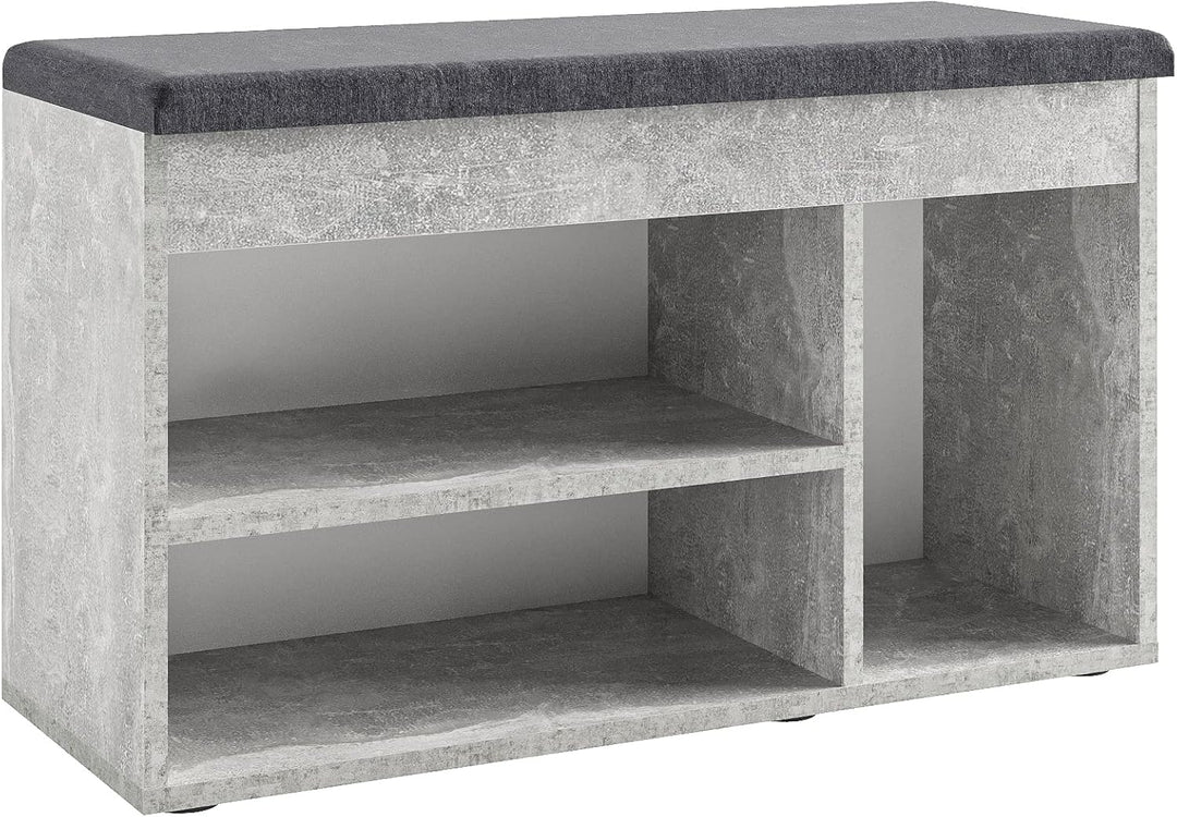 KOMTO Schuhbank mit Sitzfläche - Schuhregal Bank mit Stauraum Beton 80 x 48 x 32 cm Schuhschrank mit