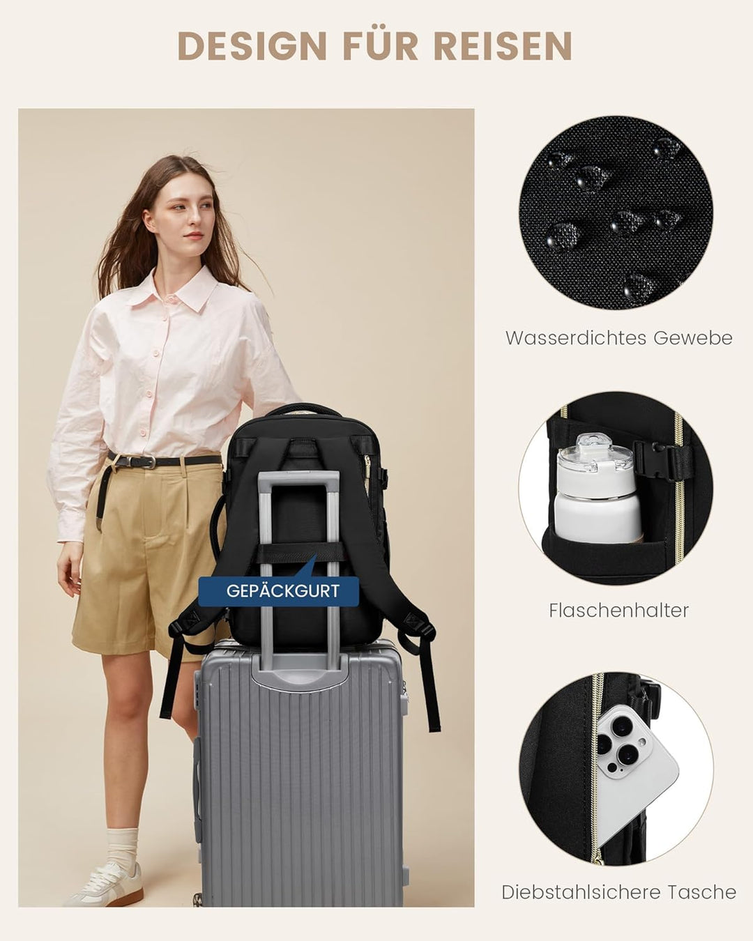 LOVEVOOK Handgepäck Rucksack, Rucksack Handgepäck Flugzeug, Gross Reiserucksack Damen Spritzwasserfe