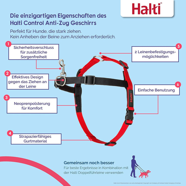 HALTI Front Control Anti-Zug Geschirr, Grösse Gross - Verhindert, dass Ihr Hund an der Leine zieht,