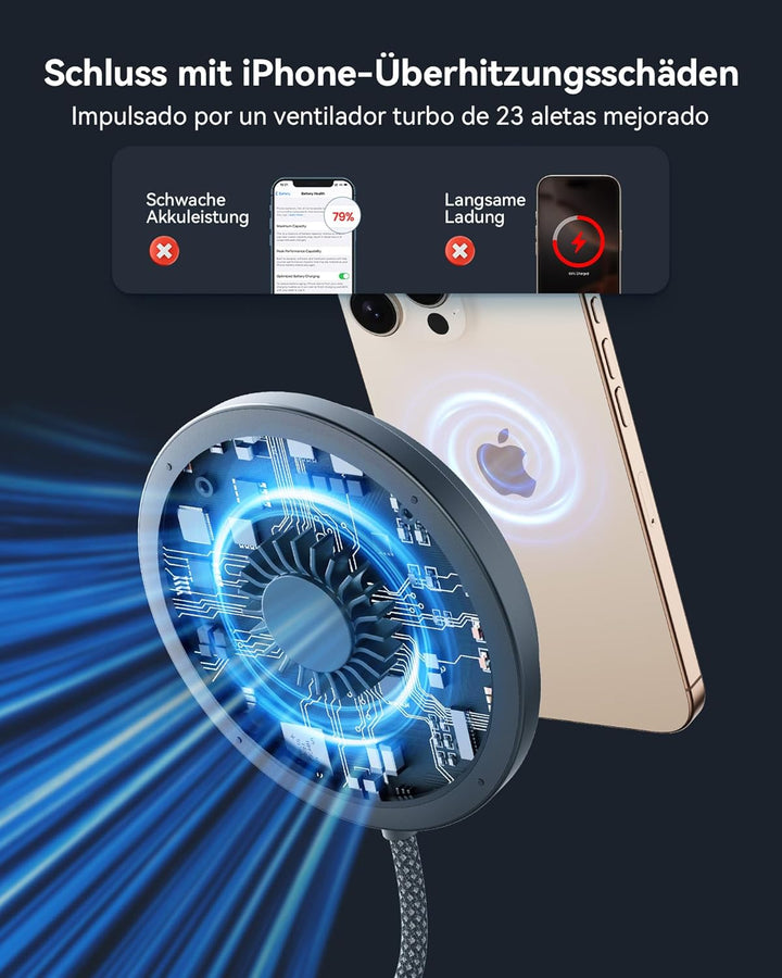 INIU Induktive iPhone Ladestation, 15W Qi2-Zertifiziertes Handy Magnetisch Kabelloses Ladegerät, Mag