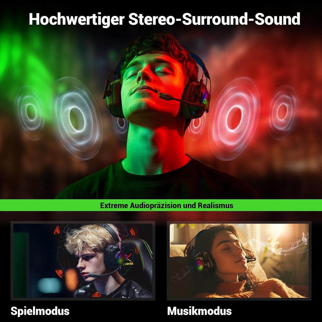 KGH2 Gaming Headset Wireless für PS4, PS5, PC, Mac, Switch, 2.4GHz Gaming Headset mit Mikrofon, Falt