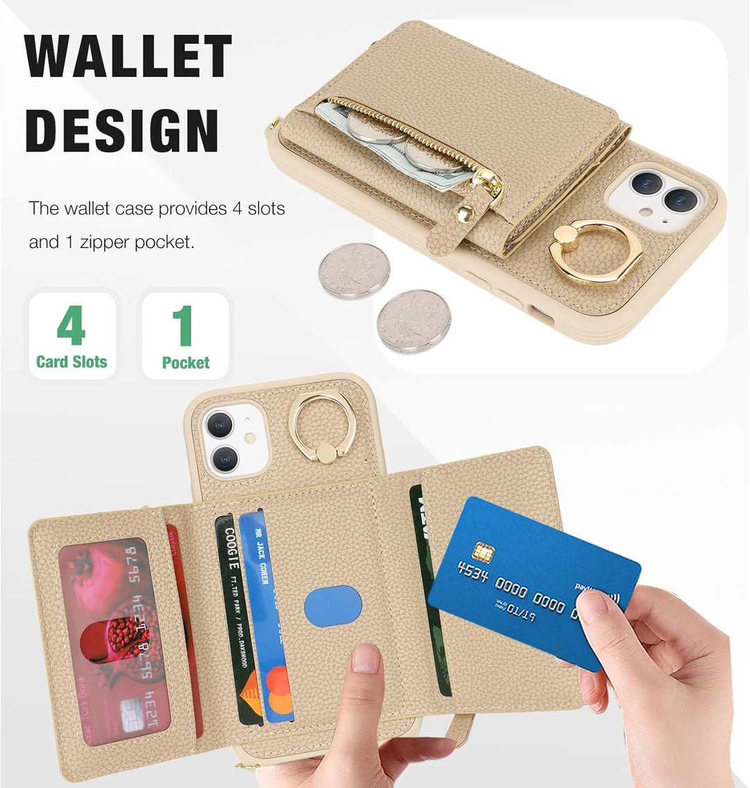 ELTEKER Handyhülle für iPhone 11 Hülle mit Band Kartenfach Ringhalterung Geldbörse,Leder Klapphülle