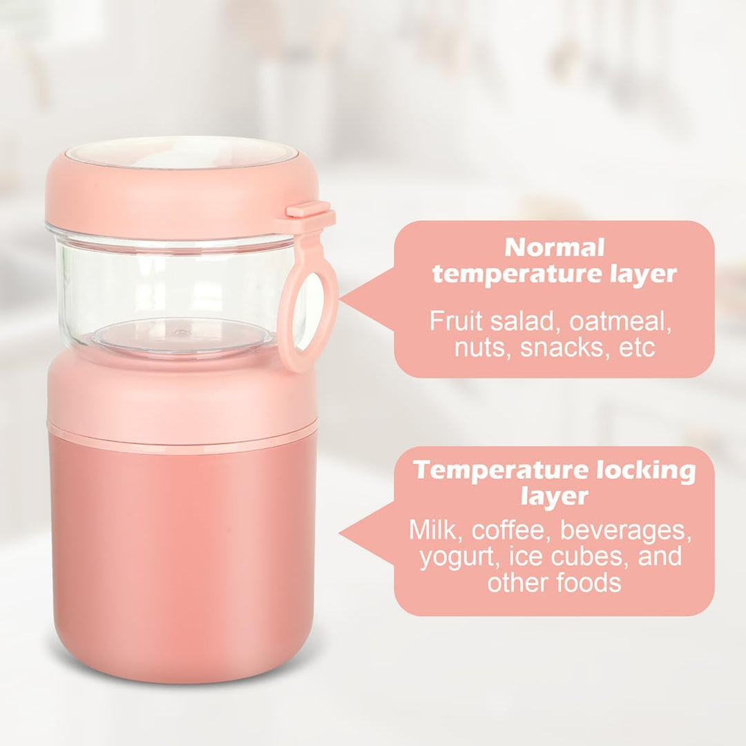Edelstahl Müslibecher to Go,2-In-1 Joghurtbecher 530ml+330ml Tragbarer Auslaufsicherer, Joghurtbeche