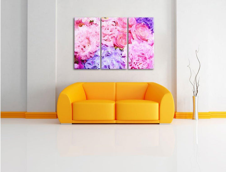 Pixxprint prachtvoller Blumenstrauss Kunst / 3-Teilig/Gesamtmass 120cm Leinwandbild bespannt auf Hol