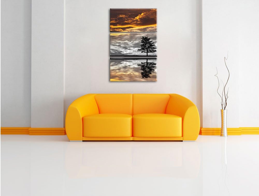 Pixxprint einsamer Baum auf Wiese als Leinwandbild/Grösse: 3 Teilig (120x80) cm/Wandbild/Kunstdruck/