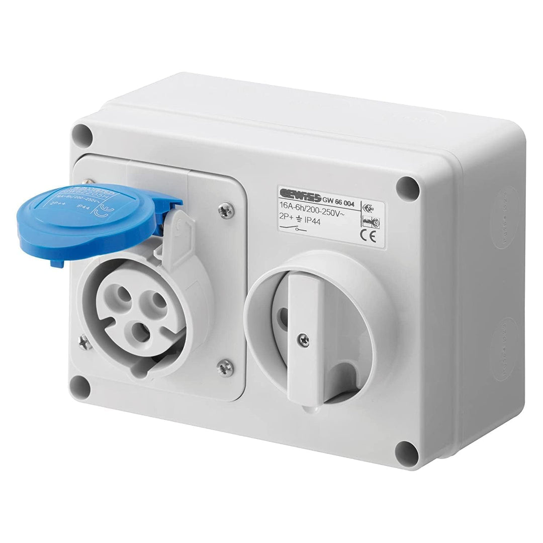 Gewiss GW66004 Horizontal verriegelt Steckdose, IP44, 6 Referenz, 2P + E POLE, 200 V-250 V, 16 A, 50