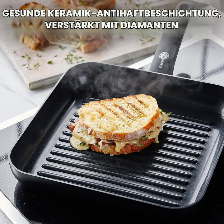 GreenPan Cambridge Rechteckige Grillfpanne (28 cm), gesunde keramische Antihaftbeschichtung, PFAS-fr