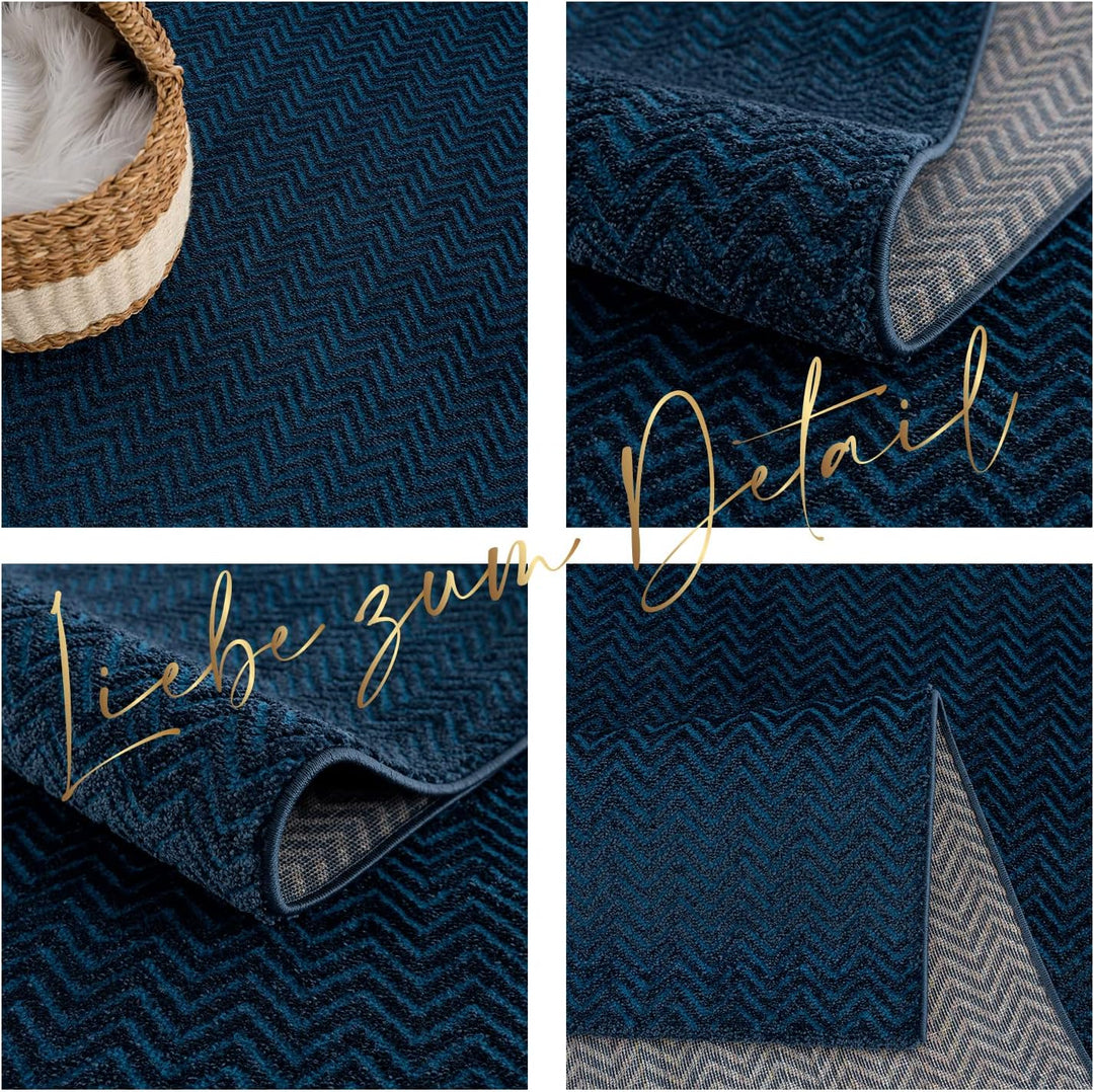 payé Teppich Wohnzimmer - Blau - 120x170cm - Meliert Muster - Einfarbig - Hoch Tief Effekt - Kurzflo