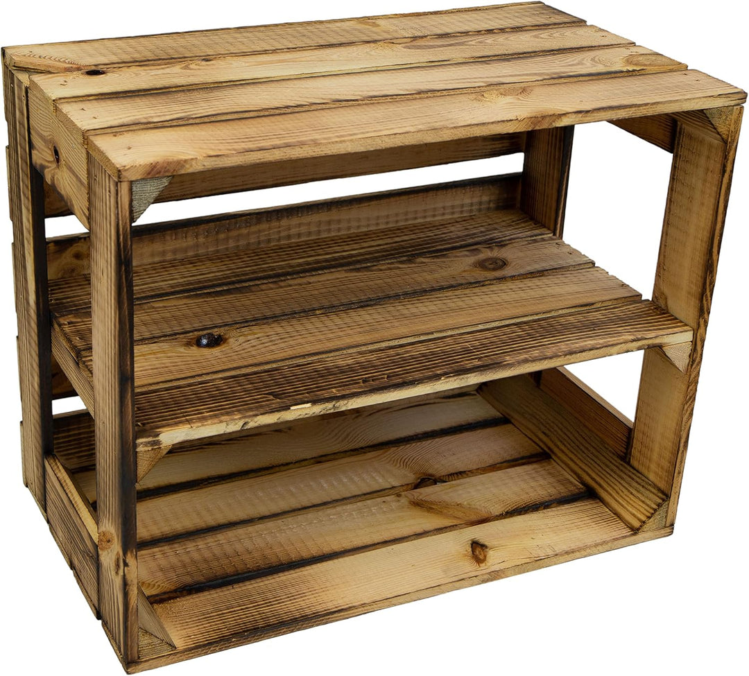 Kistenkolli Altes Land 3er set Regalkiste Holzkiste Gerda flambiert mit Zwischenbrett/Mittelbrett Lä