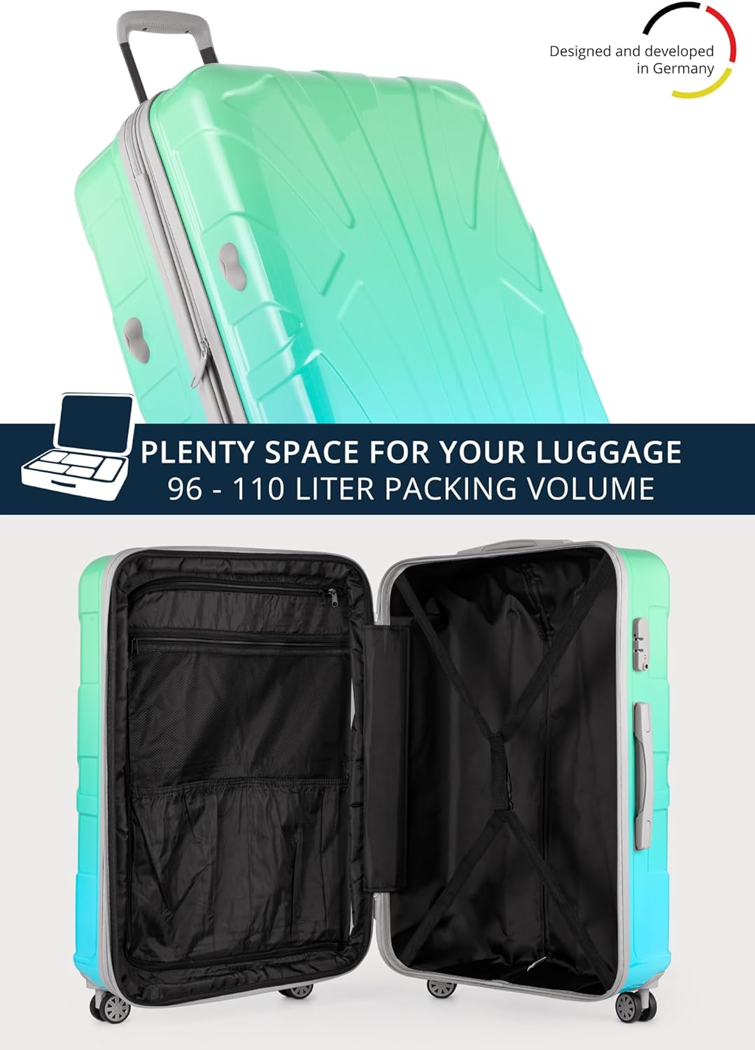 suitline - grosser Hartschalen-Koffer Koffer Trolley Rollkoffer XL Reisekoffer, TSA, 76 cm, ca. 96-1