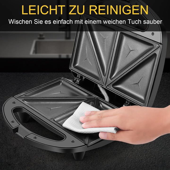 YASHE Sandwichmaker für 2 Sandwiches, Sandwichtoaster 750W mit Antihaftbeschichtung, schnelles Aufhe