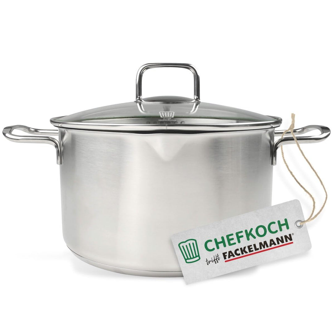 FACKELMANN Chefkoch Topf Ø24 cm München aus Edelstahl – Hochwertiger Kochtopf Ausschüttfunktion – Fü